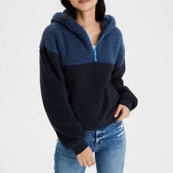 AMERICAN EAGLE Sherpa cropped quarter zip - Picture 1 of 7
